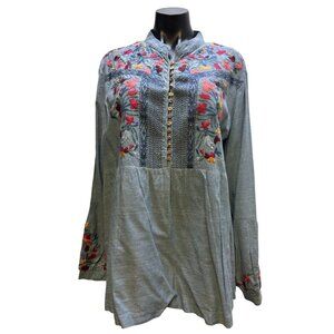 Johnny Was Blue Embroidered Blouse L